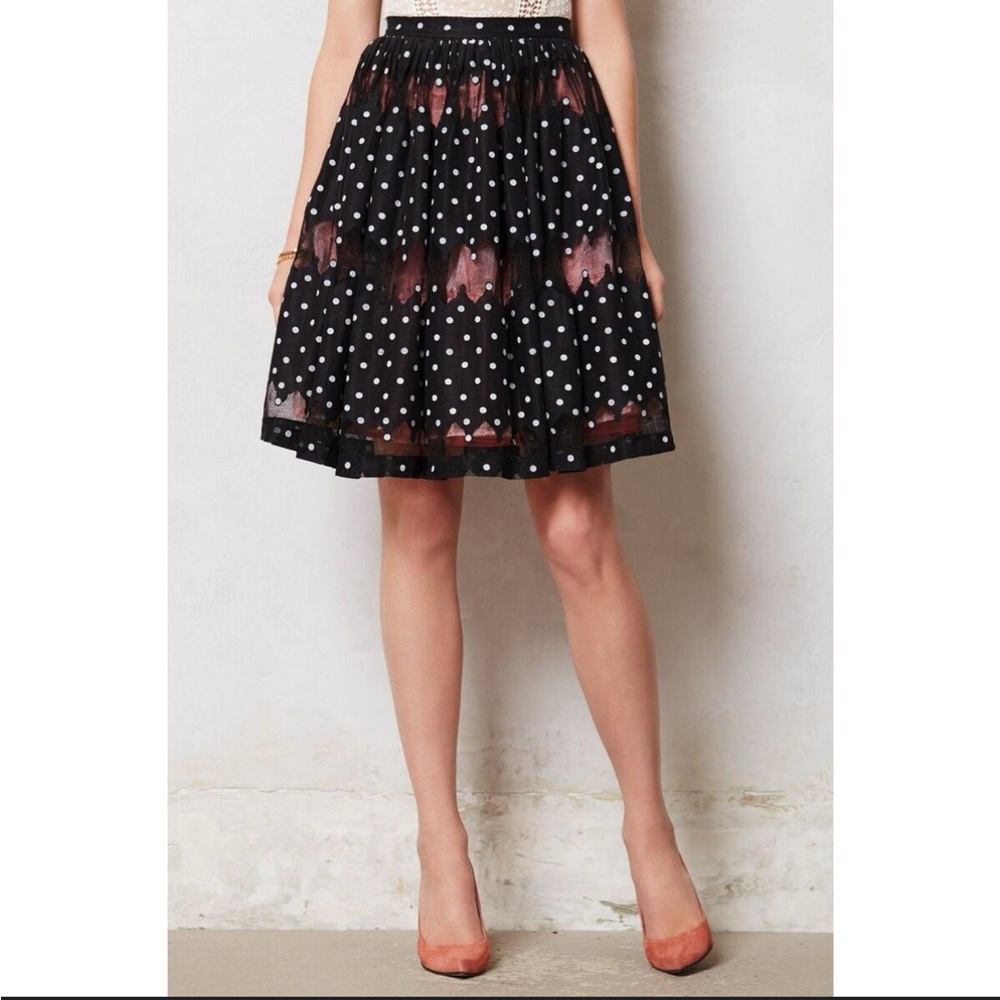 Plenty by Tracy Reese Polka Dot Black/Pink Skirt 6